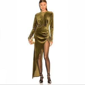 Ronny Kobo Valkyrie maxi velvet Dress In Olive green size XS C9